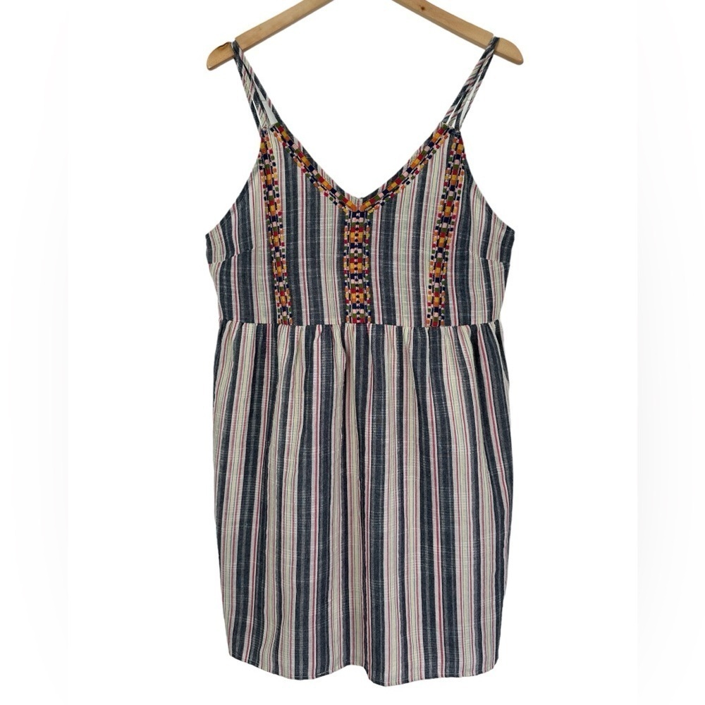 NWT Savanna Jane Cotton Boho Embroidered Sleeveless Striped Sun Dress